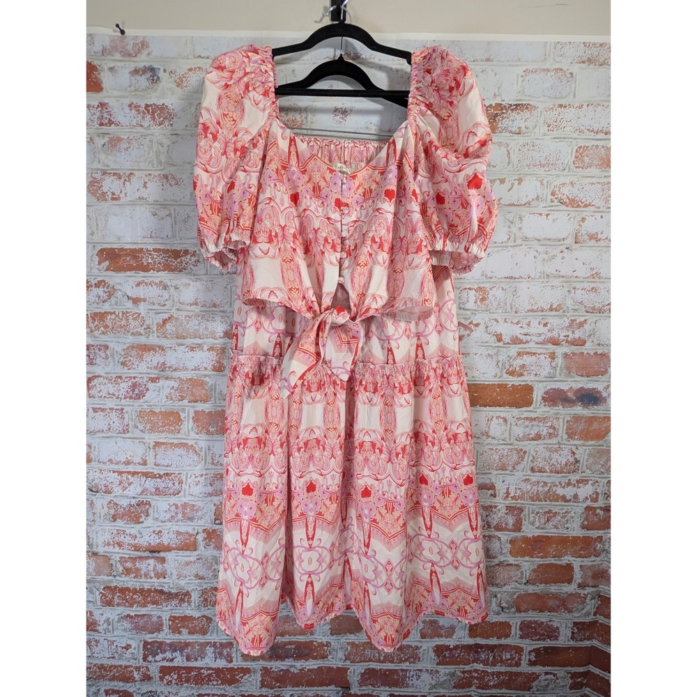 Her Bottari 2 Piece Skirt Set Womens Large Pink Red Paisley Puff Sleeve Boho